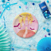 Pink Spooky Castle op Hill Halloween Party Papieren Bordje (Feest)