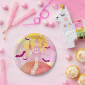 Pink Spooky Castle op Hill Halloween Party Papieren Bordje (Feest)