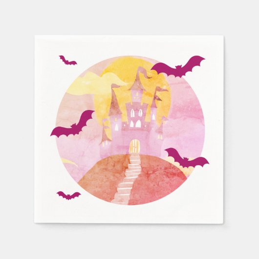 Pink Spooky Castle op Hill Halloween Party Servet (Voorkant)