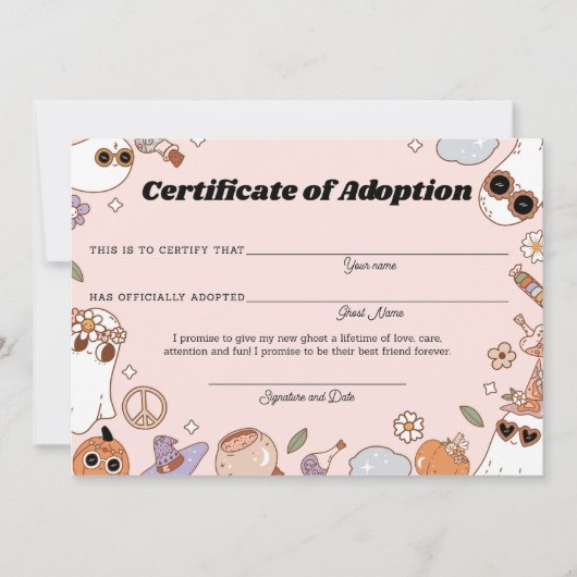Pink Spooky Halloween Ghost Adoption Certificate (Voorkant)