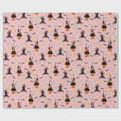 Pink Spooky Haunted House Halloween Cadeaupapier (Vlak)