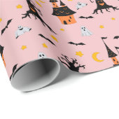 Pink Spooky Haunted House Halloween Cadeaupapier (Rol Hoek)