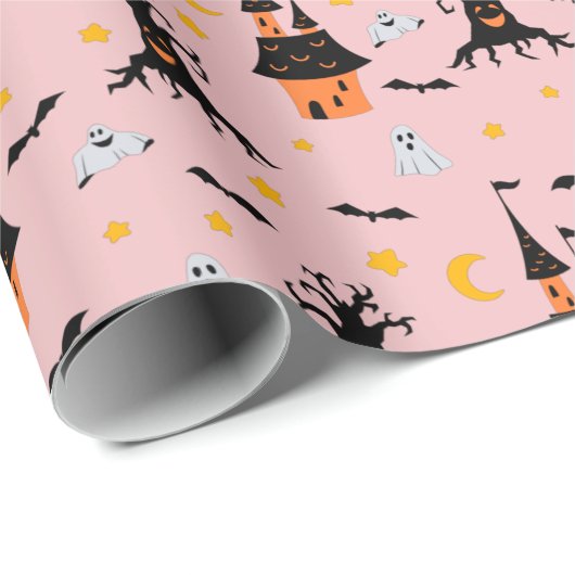 Pink Spooky Haunted House Halloween Cadeaupapier (Rol Hoek)