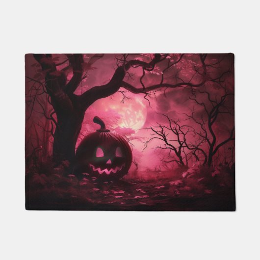 Pink Spooky Jack O Lantern Deurmat (Voorkant)