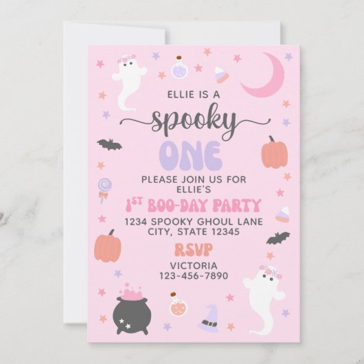 Pink Spooky One 1st Birthday Invitation Kaart (Voorkant)