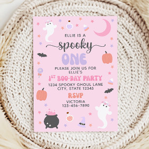 Pink Spooky One 1st Birthday Invitation Kaart