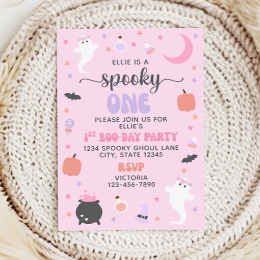 Pink Spooky One 1st Birthday Invitation Kaart