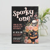Pink Spooky One 1st Birthday Party Kaart (Staand voorkant)