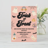 Pink Spooky Trick or treat Halloween Party Kaart (Staand voorkant)