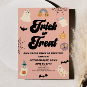 Pink Spooky Trick or treat Halloween Party Kaart