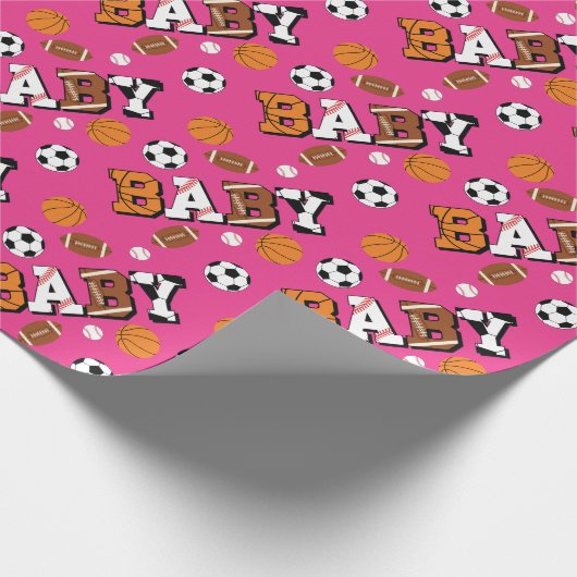 Pink Sports Baby shower Cadeaupapier (Hoek)