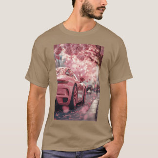 Pink Sports Car Cherry Blossoms retro T-shirt