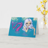 "Pink Spotted Mermaid" Wenskaart Kaart (Gele Bloem)