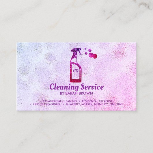 Pink Spray Bottle Bubbles Personalized Initials Visitekaartje (Voorkant)