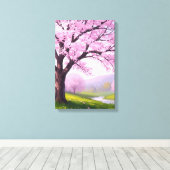 Pink Spring Dream: Cherry Blossom River Print (Insitu (Houten vloer))
