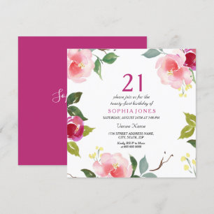 Pink Spring Floral 21st Birthday Party Invitation Kaart