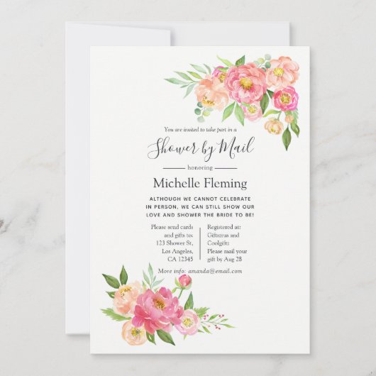 Pink Spring Floral Baby of Vrijgezellenfeest per p Kaart (Voorkant)