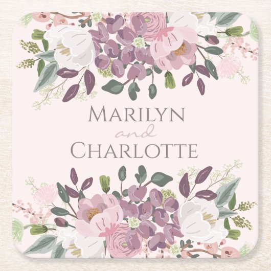 Pink Spring Floral Bouquet Wedding Kartonnen Onderzetters (Voorkant)