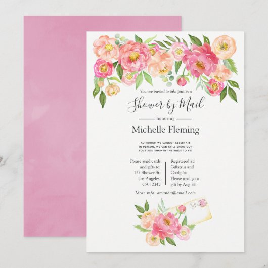 Pink Spring Floral Bridal of Baby shower per post Kaart (Voorkant / Achterkant)