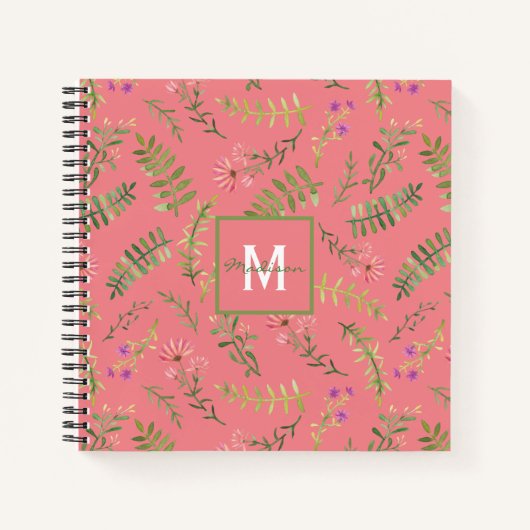 Pink Spring Floral Monogram Notitieboek (Voorkant)