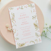 Pink Spring Floral Waterverf Baby shower Kaart