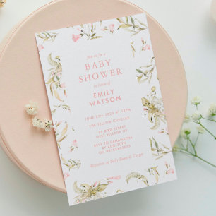 Pink Spring Floral Waterverf Baby shower Kaart
