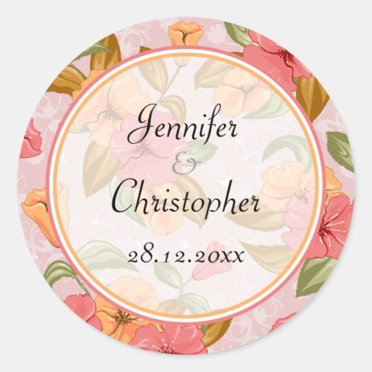 Pink Spring Floral Wedding Ronde Sticker (Voorkant)