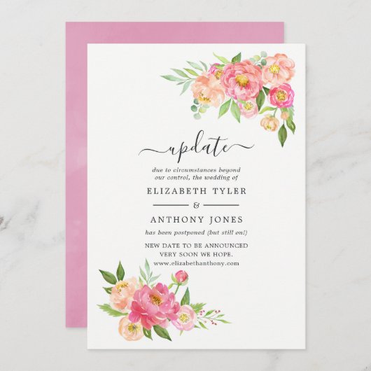 Pink Spring Floral Wedding Update Kaart (Voorkant / Achterkant)