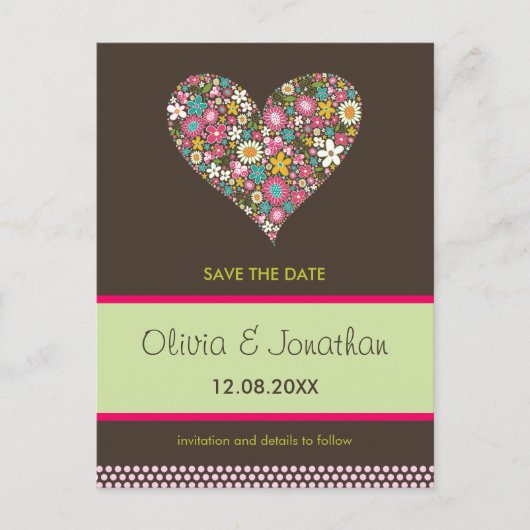 Pink Spring Flowers Heart Save The Date Briefkaart (Voorkant)