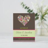 Pink Spring Flowers Heart Save The Date Briefkaart (Staand voorkant)