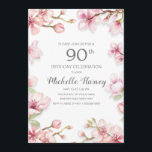 Pink Spring Garden Floral 90th Birthday Party Kaart<br><div class="desc">Elegant roze and white spring garden floral 90th verjaardagsfeest party nodigt vrouwen uit</div>