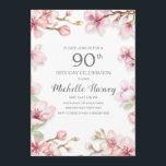Pink Spring Garden Floral 90th Birthday Party Kaart<br><div class="desc">Elegant roze and white spring garden floral 90th verjaardagsfeest party nodigt vrouwen uit</div>