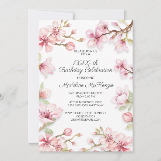 Pink Spring Garden Floral any Age Birthday Party Kaart (Voorkant)