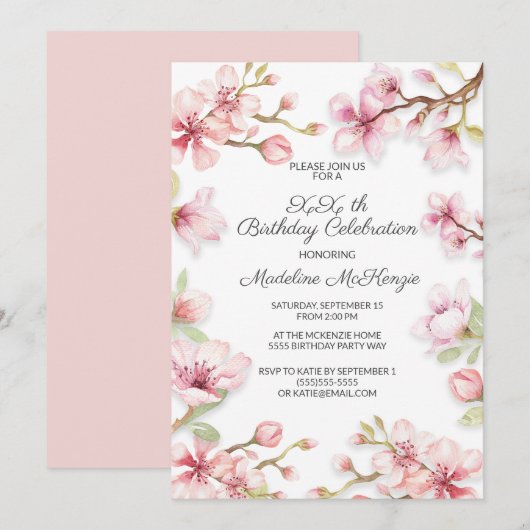 Pink Spring Garden Floral any Age Birthday Party Kaart (Voorkant / Achterkant)