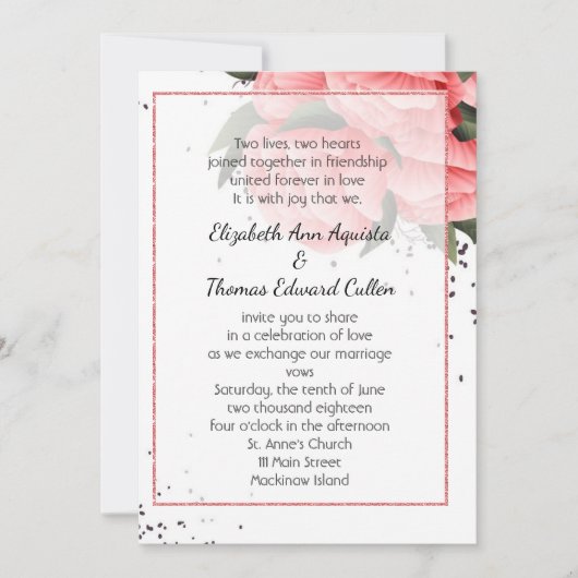 Pink Spring Roos Floral Wedding Kaart (Voorkant)