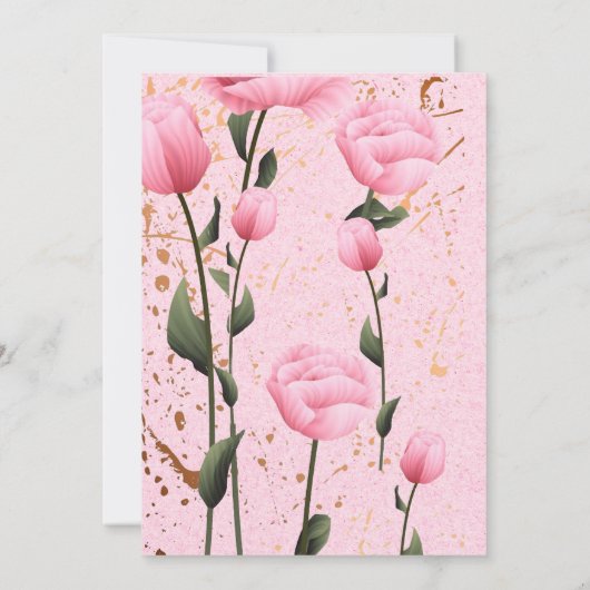 Pink Spring Roos Floral Wedding Kaart (Achterkant)