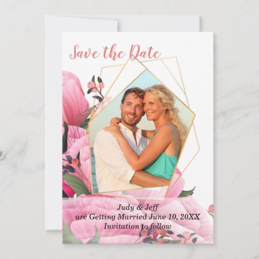 Pink Spring Roos Floral Wedding Save the Date Kaart (Voorkant)