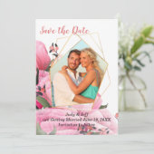 Pink Spring Roos Floral Wedding Save the Date Kaart (Staand voorkant)