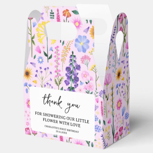 Pink Spring Wildflower Girl's Eerste Verjaardag Bedankdoosjes (Geopend)