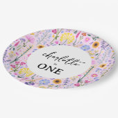 Pink Spring Wildflower Girl's Eerste Verjaardag Papieren Bordje (Gekanteld)