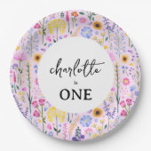 Pink Spring Wildflower Girl's Eerste Verjaardag Papieren Bordje (Voorkant)