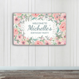 Pink Springtime Floral Greenery Birthday Spandoek