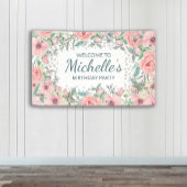 Pink Springtime Floral Greenery Birthday Spandoek