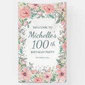 Pink Springtime Floral Greenery Vertical Birthday Spandoek (Verticaal)