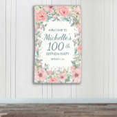 Pink Springtime Floral Greenery Vertical Birthday Spandoek
