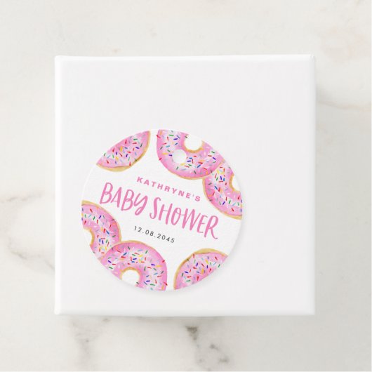 Pink Sprinkle Donuts Baby shower Bedankjes Labels (In situ)