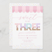 Pink Sprinkles Sweet to be 3 Ice Cream Birthday Kaart (Voorkant / Achterkant)