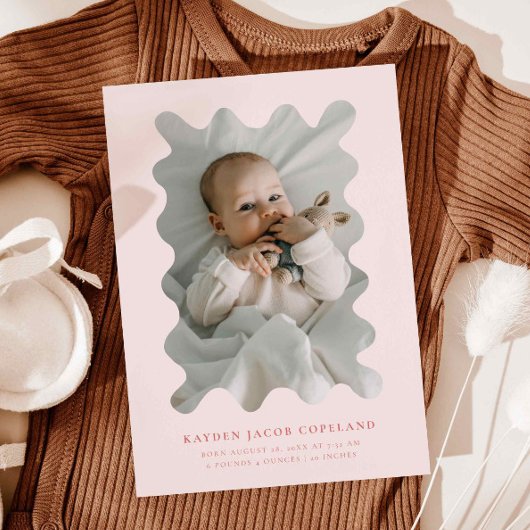 Pink Squiggly Lijst Geboorteaankondiging Foto Aankondiging