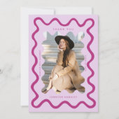 Pink Squiggly Wavy Lijst Afstuderen Dank u Aankondiging (Voorkant)