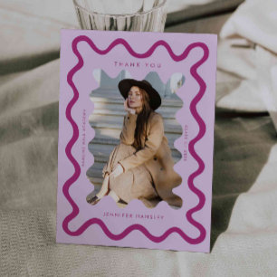 Pink Squiggly Wavy Lijst Afstuderen Dank u Aankondiging